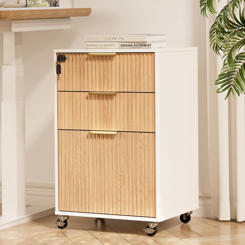 3 drawers fluted mobile file cabinet with lock, main product view