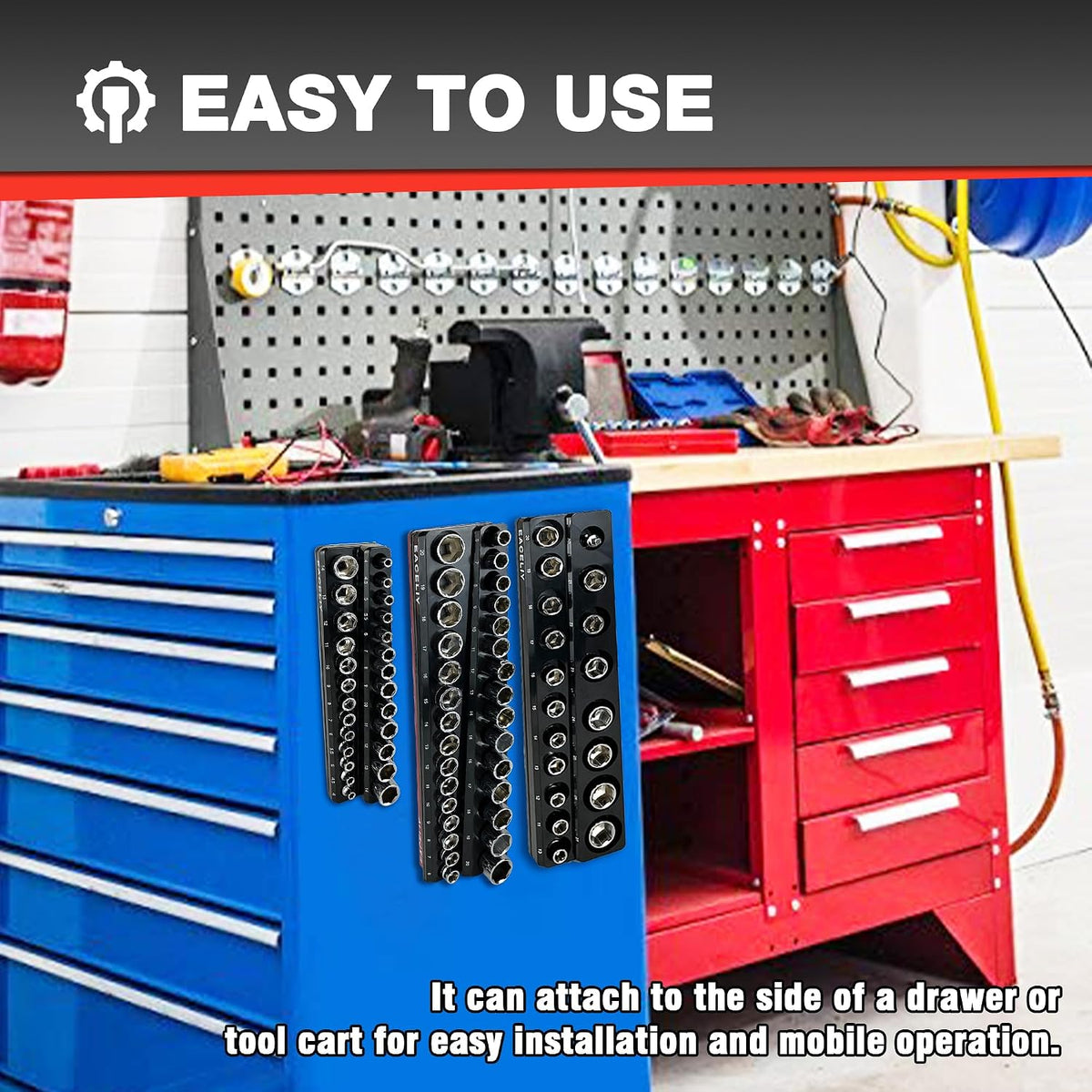 EACELIY Magnetic Socket Organizer Set, 1/2", 1/4" and 3/8" SAE...