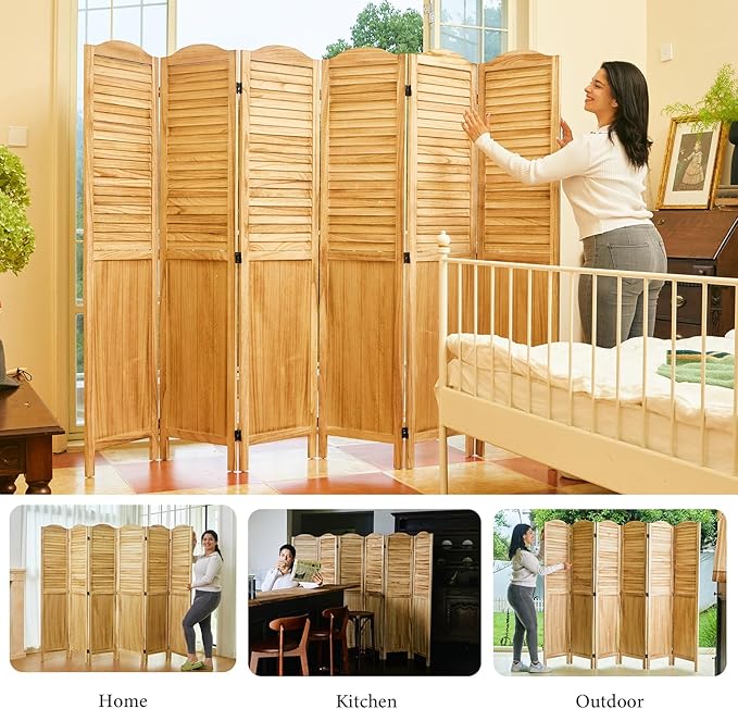 Room Dividers, 5.75Ft Individual Privacy Screens Foldable Wooden Louver & MDF - Image 6