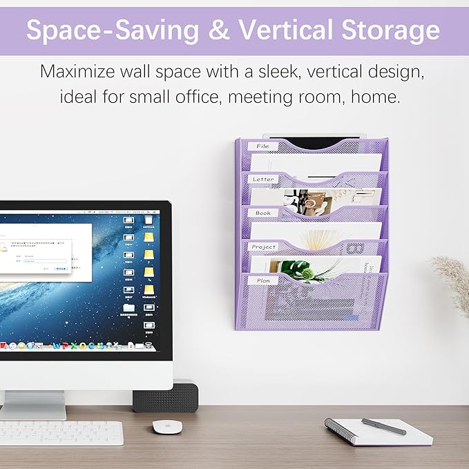 EasyPAG 5 Pocket Mesh Wall File Organizer, Hanging Paper Folder Holder - Image 2