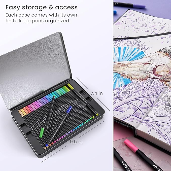 ARTEZA Inkonic Fineliners Pens, 0.4 mm Fine Tip Markers, Water-Based Art Pens - Image 6