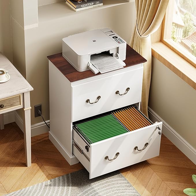 DEVAISE 2 Drawer File Cabinet, Lateral Vintage Farmhouse Wood Filing Cabinet - Image 2