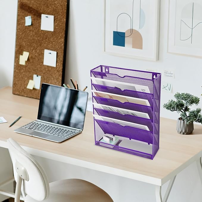 EASEPRES 6 Tier Mesh Hanging Wall File Organizer, Desk Vertical Mail Paper - Image 5