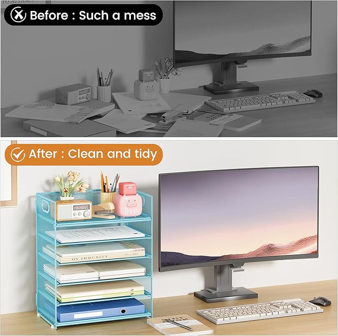 Subekyu 6-Tier Desk Paper Organizer, Desktop File Letter Tray - Image 3