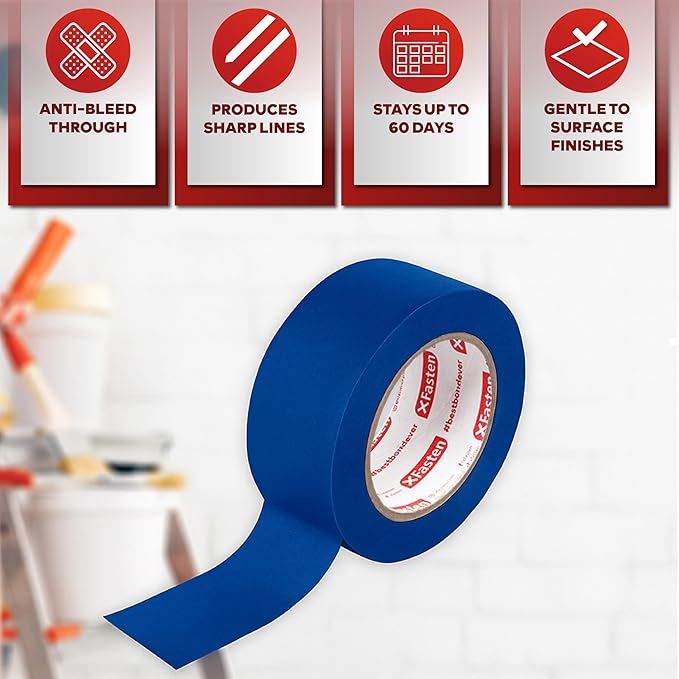 XFasten Blue Painters Tape 1 Inch Wide x 6, 480 Feet 36-Pack Bulk UV - Image 2