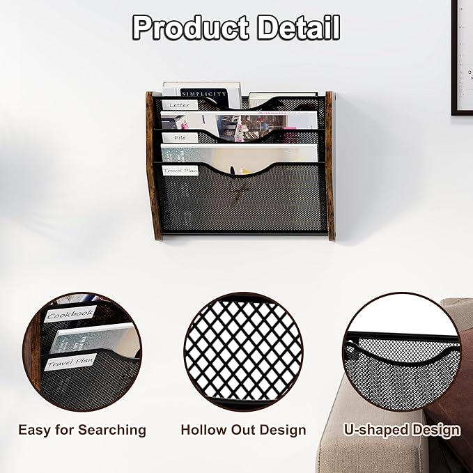 PAG-Mass Hanging Wall Files Organizer, 3 Tier Mail Organizer Wall Mounted - Image 6