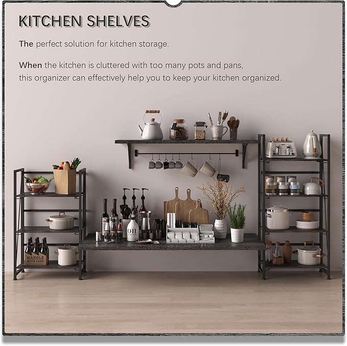 4NM No Assembly Folding Bookshelf Storage Shelves 3 Tiers Vintage Bookcase - Image 4