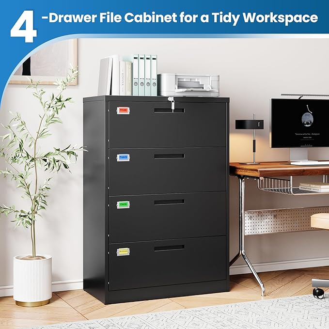 PEUKC 4 Drawer File Cabinet, Lateral Filing Cabinets - Image 7