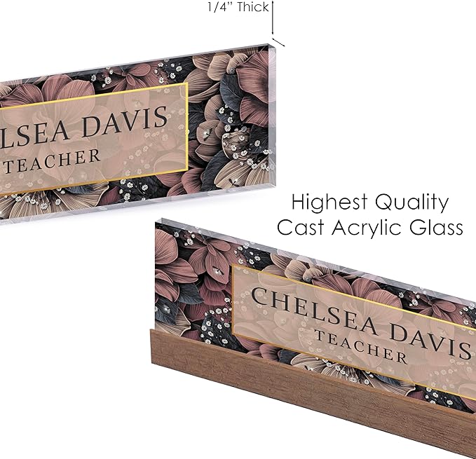ARTBLOX | Office Personalized Name Plate Women Flower Design On Clear Acrylic - Image 4