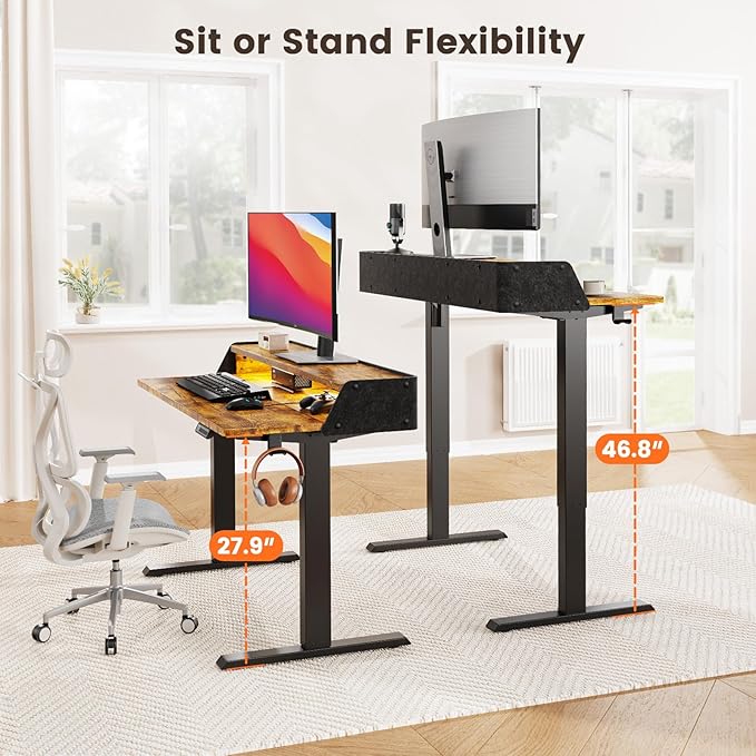 ErGear Standing Desk with LED Strip, 48″ x 24″ Electric Height Adjustable RGB - Image 3