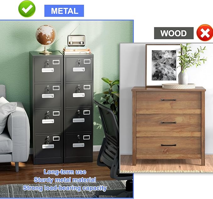 SUXXAN 4 Drawer File Cabinet, Metal Vertical Black Filing Cabinets - Image 9