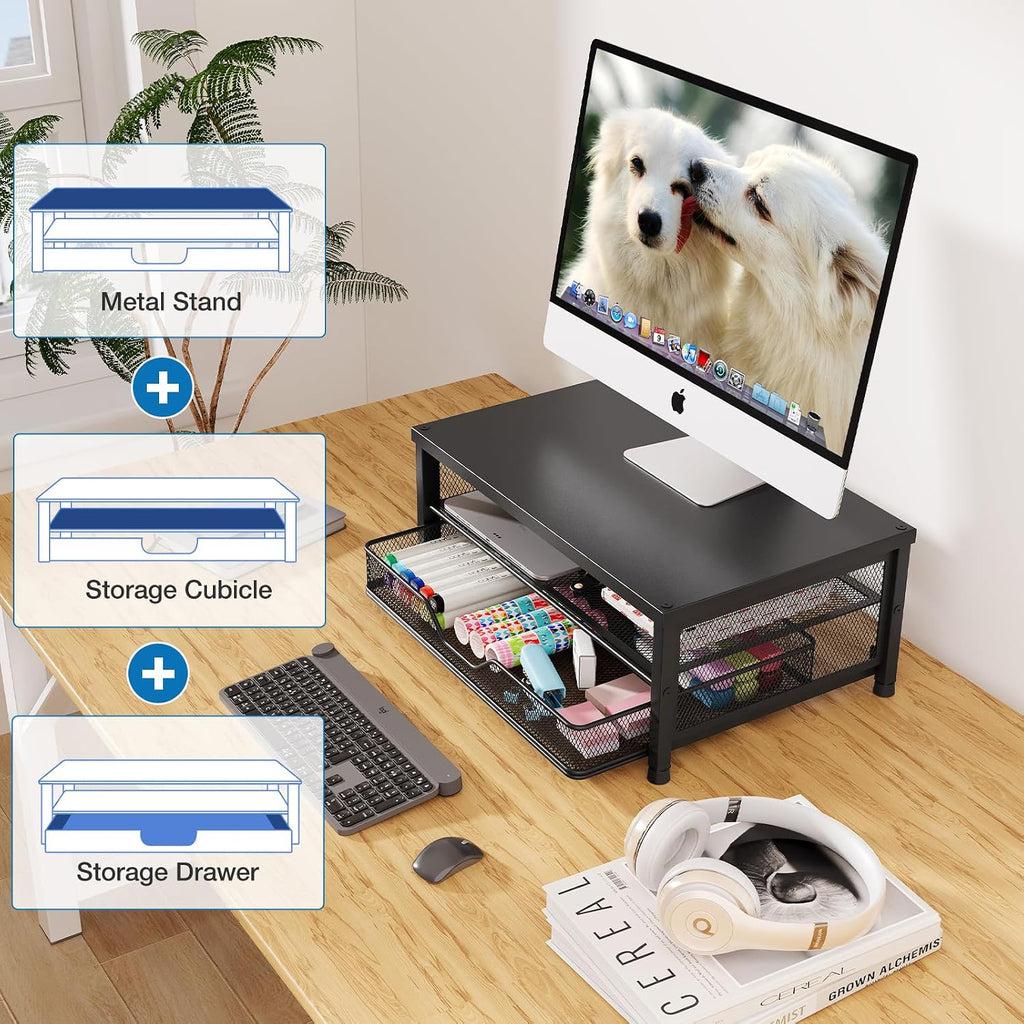 opnice computer monitor stand riser, desk organizer with, side view