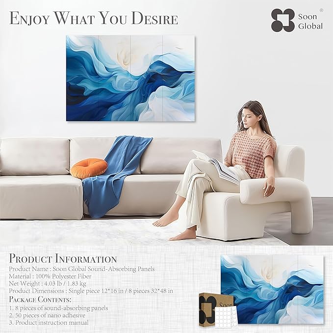 Soon Global 8-Pack Acoustic Panels, Soundproof Wall Panels, 48 X 32 Inches - Image 4