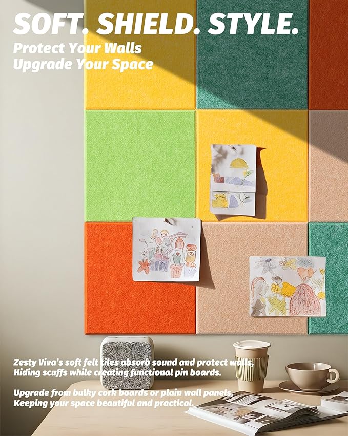 Felt Wall Tiles Bulletin Boards, Colorful Square Modular Design, Removable Cork - Image 4
