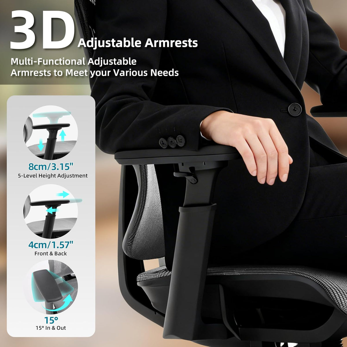 Ergonomic Office Chair with Footrest 4-Level Adjustable Lumbar Suppor
