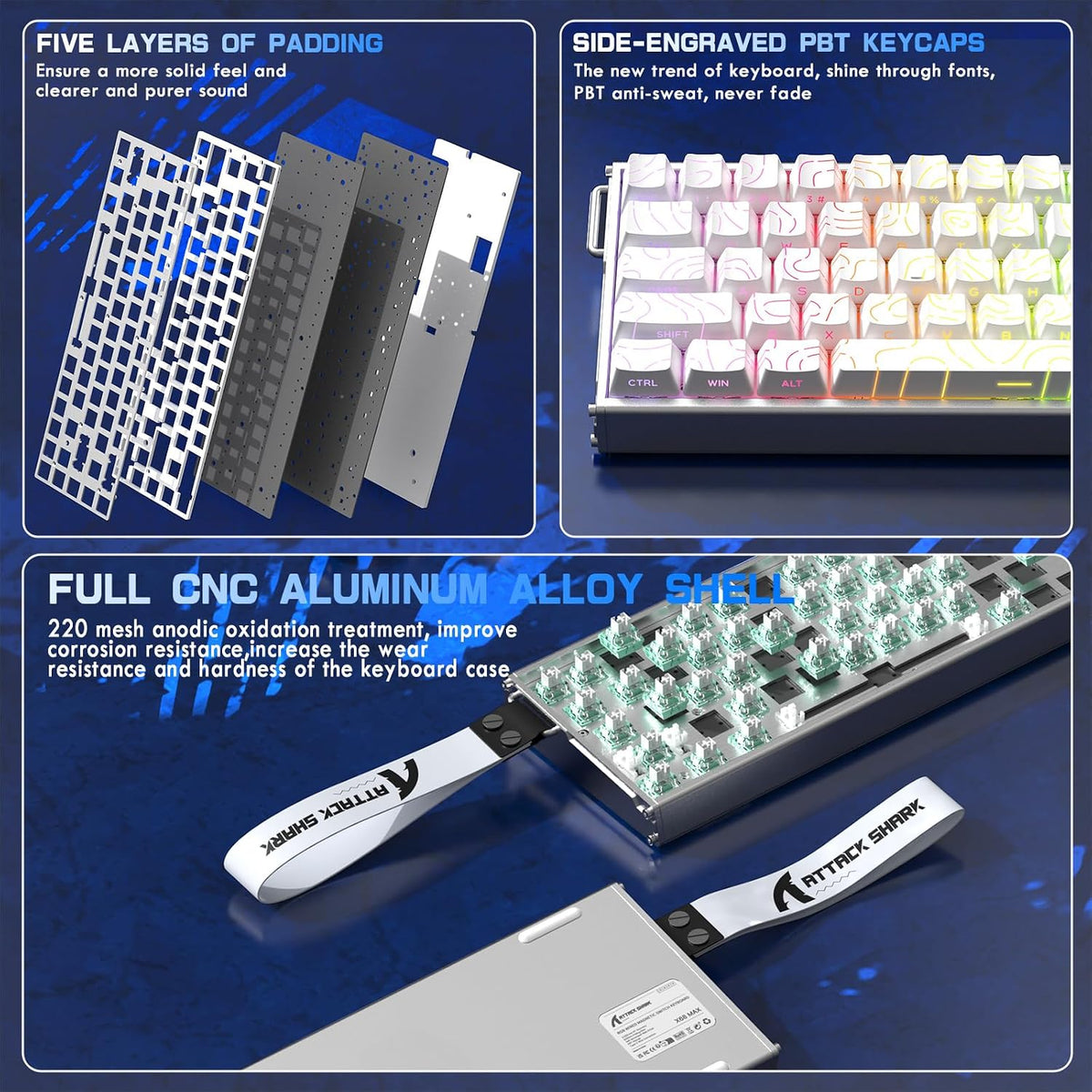 ATTACK SHARK X68 MAX HE 60% Wired Magnetic Switch Keyboard,Full Aluminum CNC,...