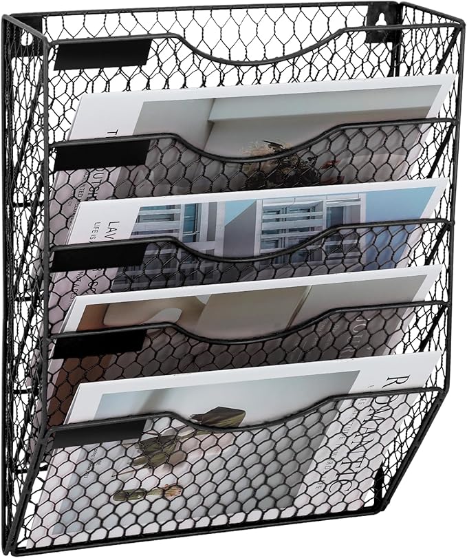EASEPRES Mail Organizer Wall Mount, 5 Tier Metal Chicken Wire Hanging File by EASEPRES