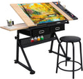 Adjustable Height Drafting Desk Drawing Table Tiltable Tabletop for Reading, Writing Art Craft w/Stool and Drawers