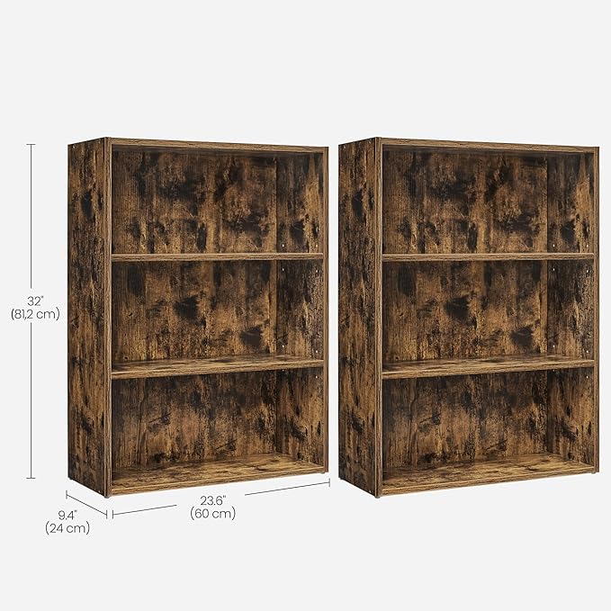 VASAGLE Set of 2 Bookshelves, 23.6 Inches Wide, 3-Tier Open Bookcases - Image 3