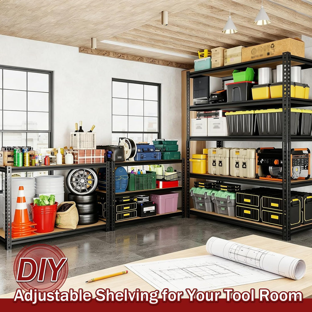72" h heavy duty garage shelving, 2400lbs capacity showing dimensions