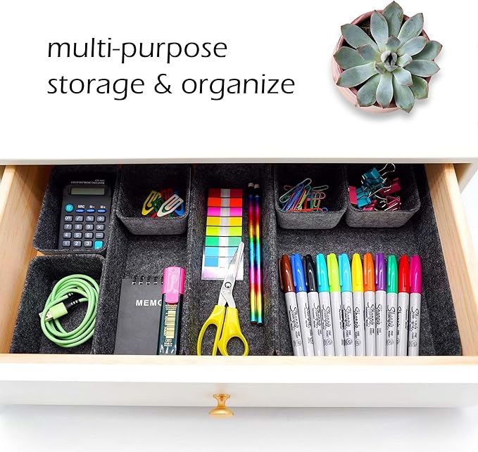 Welaxy Desk Drawer Organizer Tray, 8-Piece Shallow Felt Office Storage - Image 5