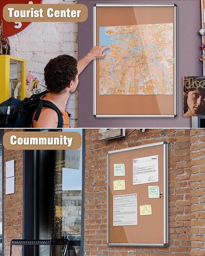 Mifuro 38"x28" Enclosed Bulletin Board, Lockable Weather-Resistant Aluminum - Image 8