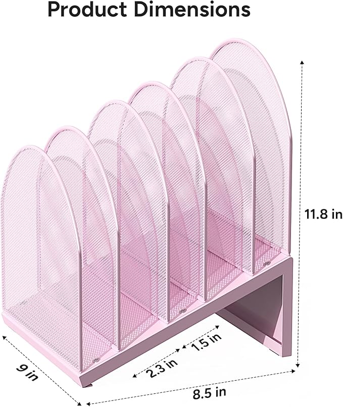 OUTIOE 5-Section Desk File Organizer, Metal Mesh Folder Organizer - Image 4