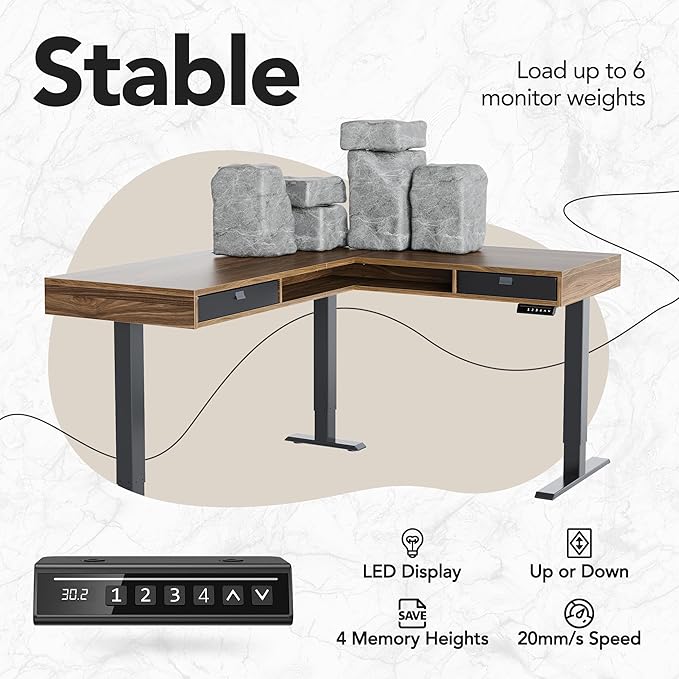 HUANUO Electric L Shaped Standing Desk, 63″x55″ Height Adjustable Corner - Image 7