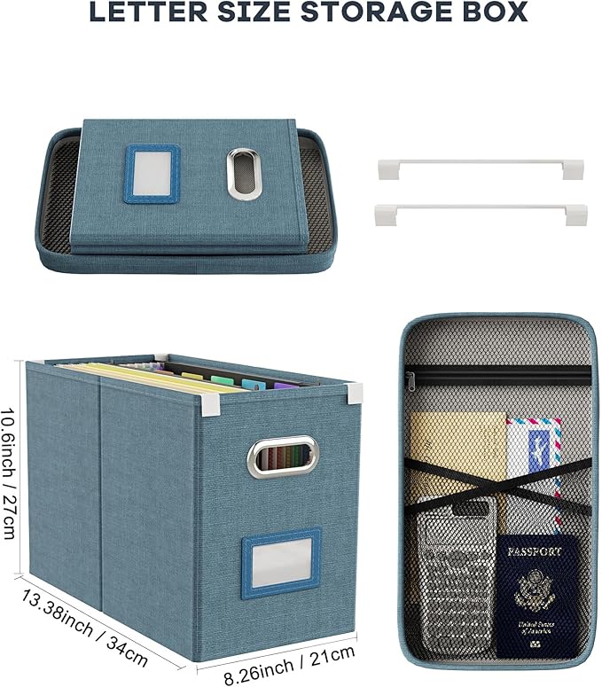 Oterri File Organizer with Lid, Hanging Filing Box with Mesh Pocket, Document - Image 2