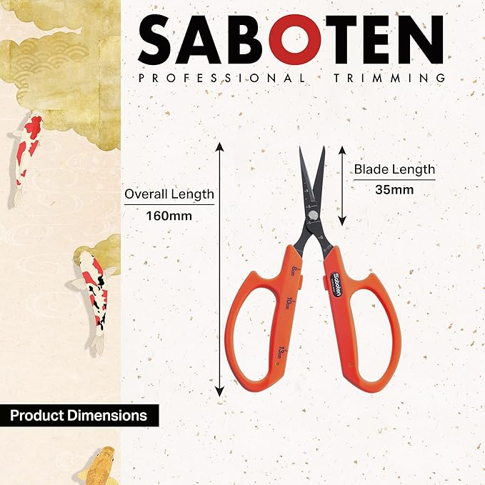 Saboten Fluorine Coated Angled Blade Trimming Scissors Orange PT-2 160mm - Image 2