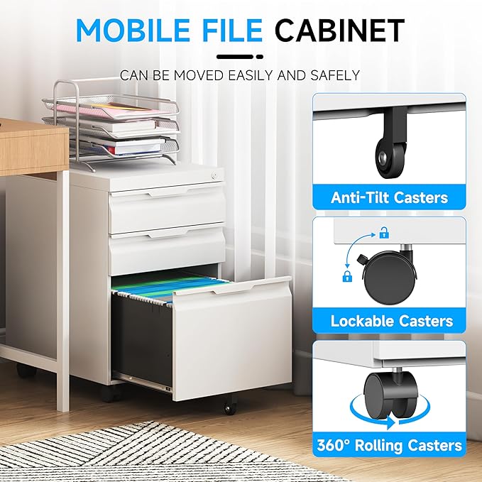 Bestoo 3-Drawer Mobile File Cabinet - Image 6
