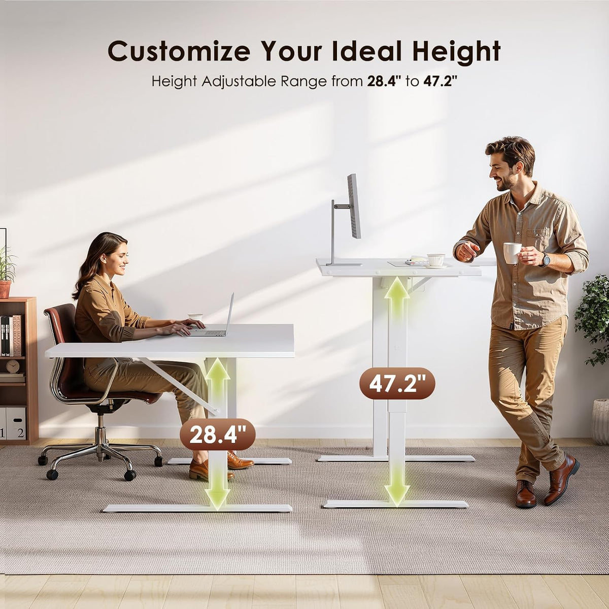 OffiGo 55 Inch Reversible L Shaped Electric Standing Desk, White