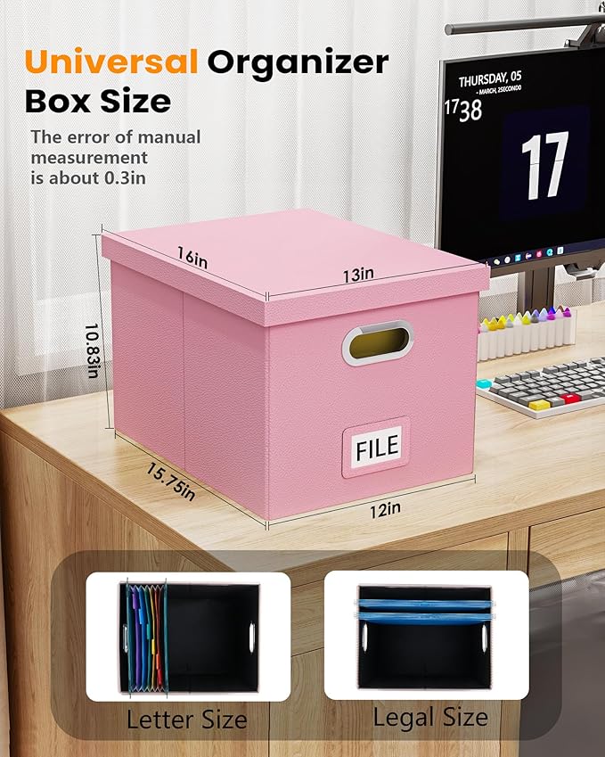 2 Pack Pink Leather File Storage Organizer - Image 3
