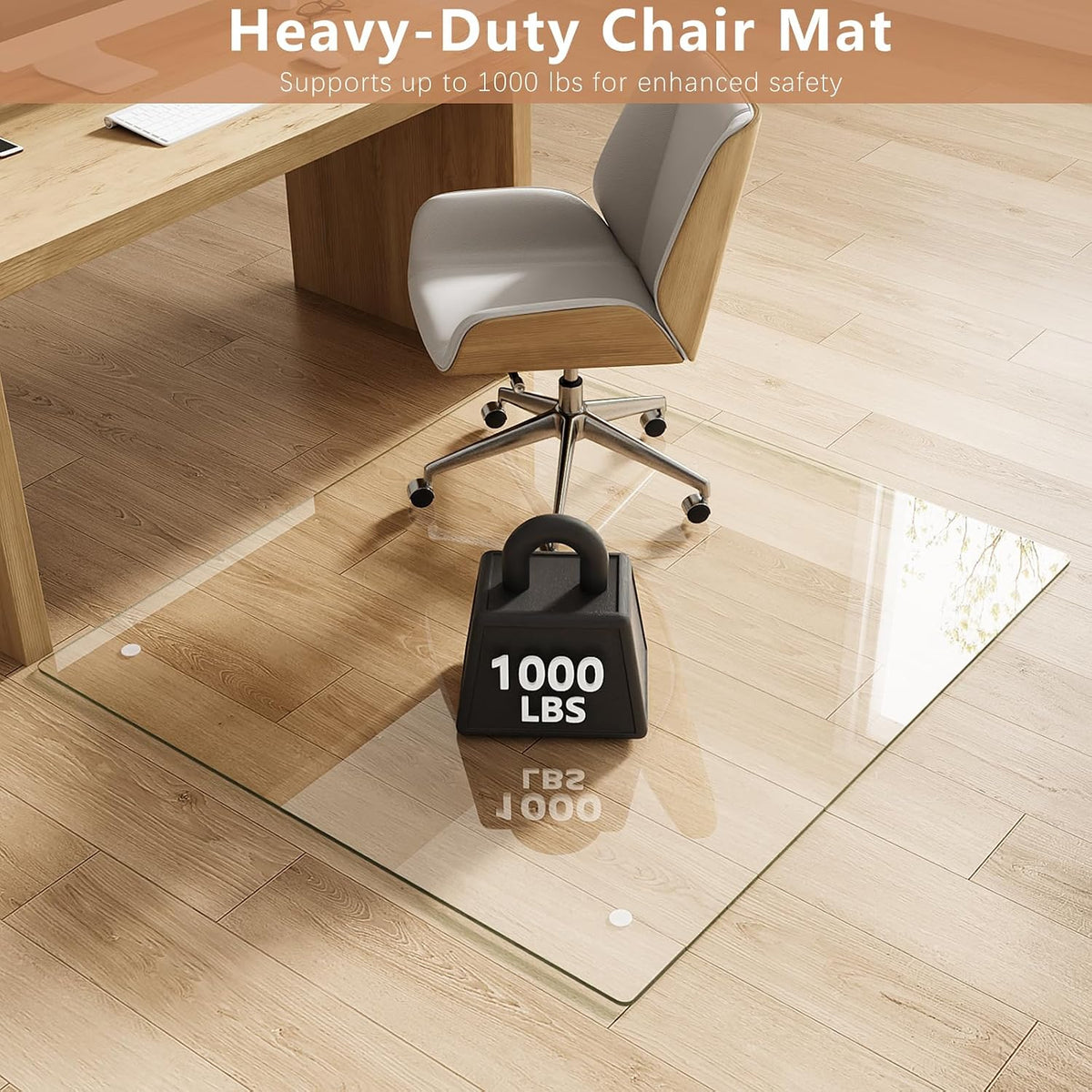 42" x 48" Tempered Glass Chair Mat for Carpet & Hard Floors