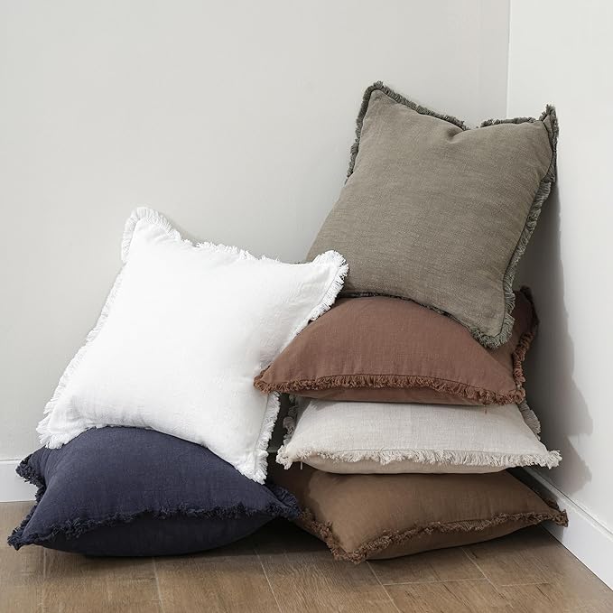 Foindtower Set of 2 Decorative Linen Fringe Lumbar Throw Pillow Covers Boho - Image 5