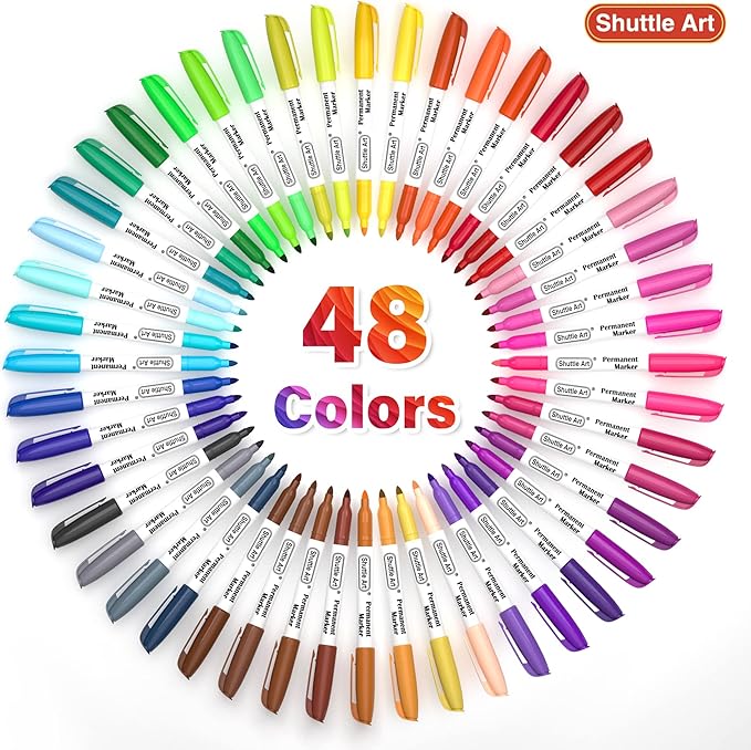 Shuttle Art 48 Colors Permanent Markers, Fine Point, Works on Plastic, Metal - Image 2