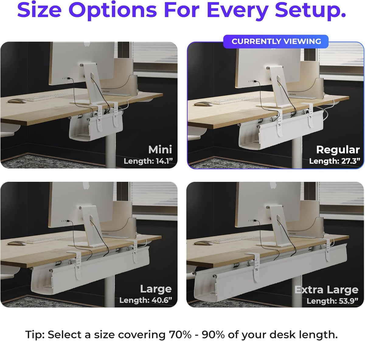 Ascrono Original Under Desk Cable Management Tray, White, 27.3"