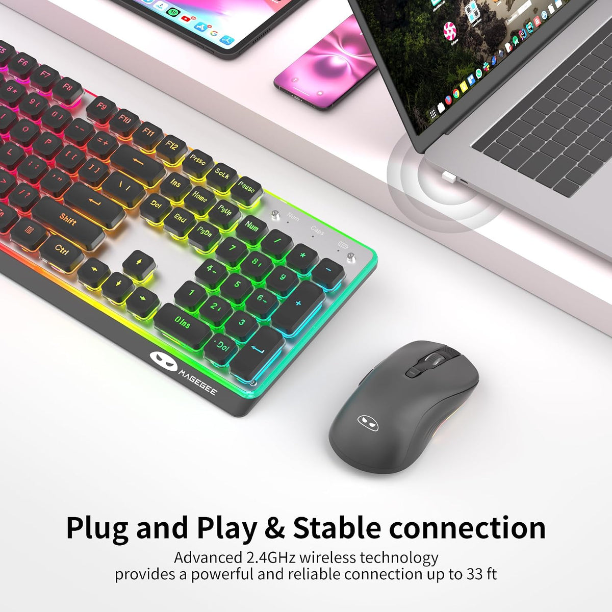 MAGEGEE Wireless Keyboard and Mouse Combo, 2.4G Full Size RGB Keyboard with 1...