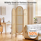 Asnefeli Room Divider 3 Panels, Hand-Woven Rattan Room Divider Wall, Foldable - Image 2
