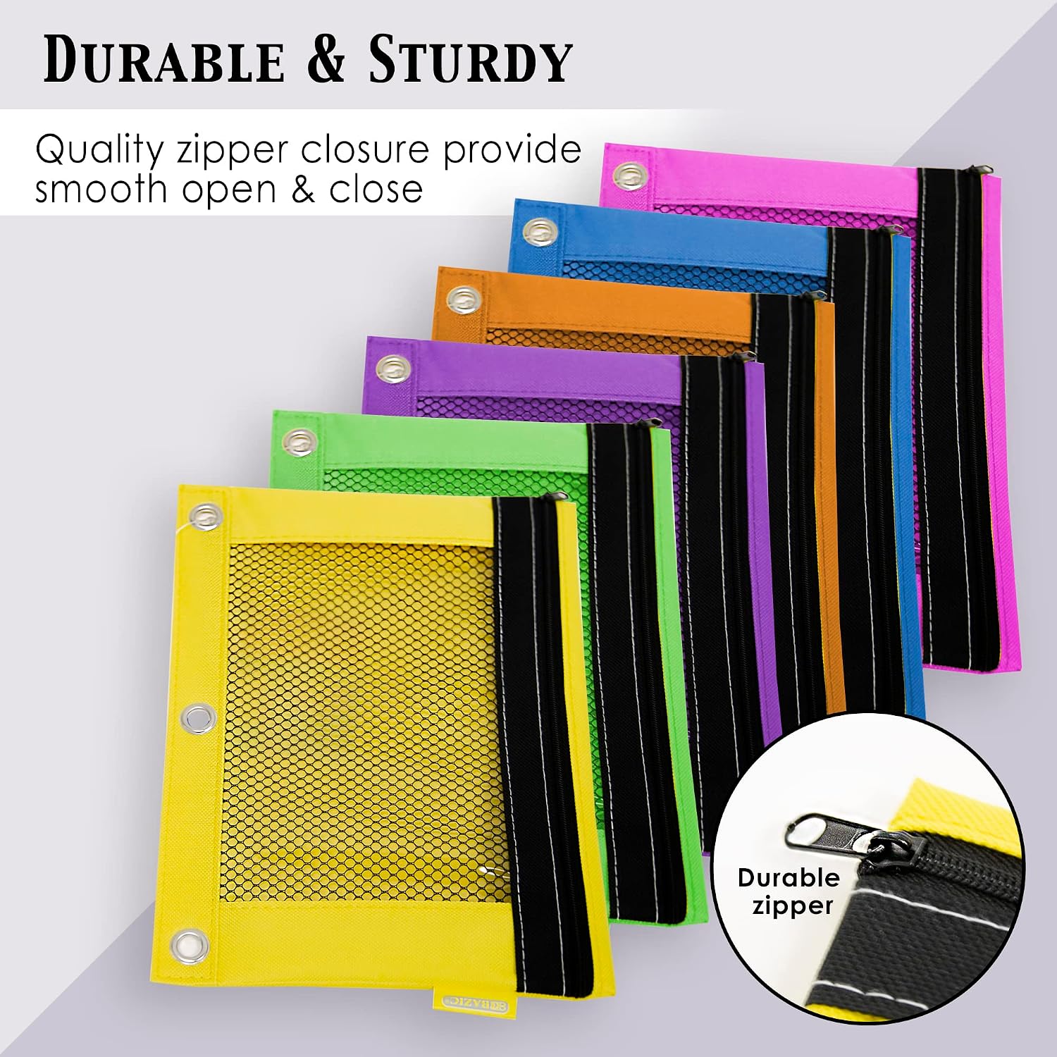 BAZIC PRODUCTS Bright Color 3-Ring Pencil Pouch with Mesh Window, 2-Pack | clear mesh window and a zipper closure for pens; pencils; supplies