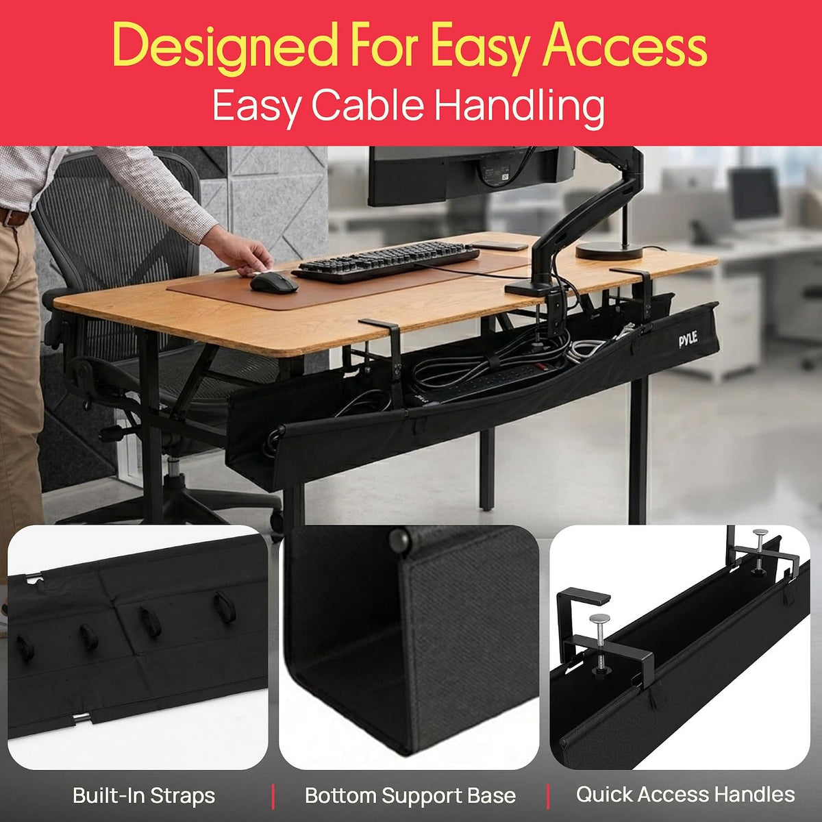Pyle 36" Under Desk Cable Management Tray, Under Desk Wire Organizer wit...