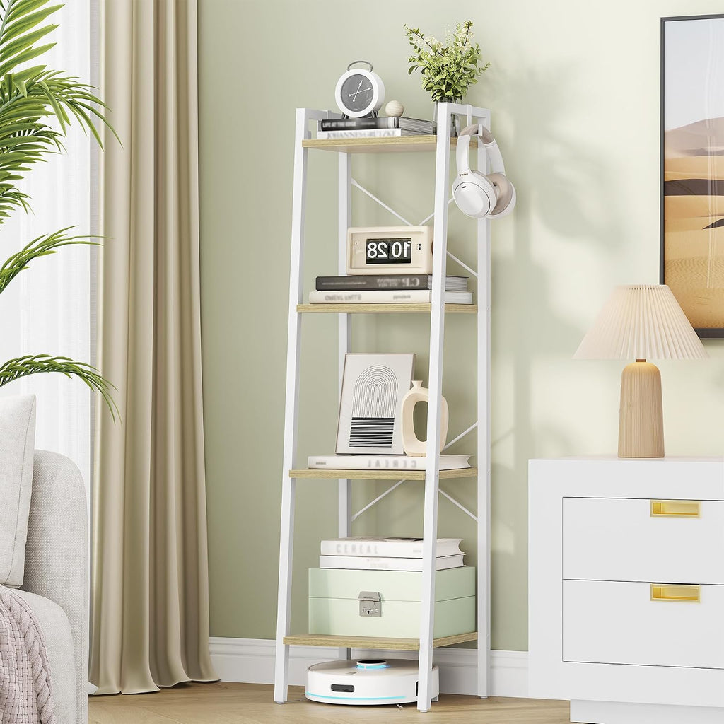 Hzuaneri Ladder Shelf, Bookshelf Bookcase, Freestanding Corner Storage Shelve