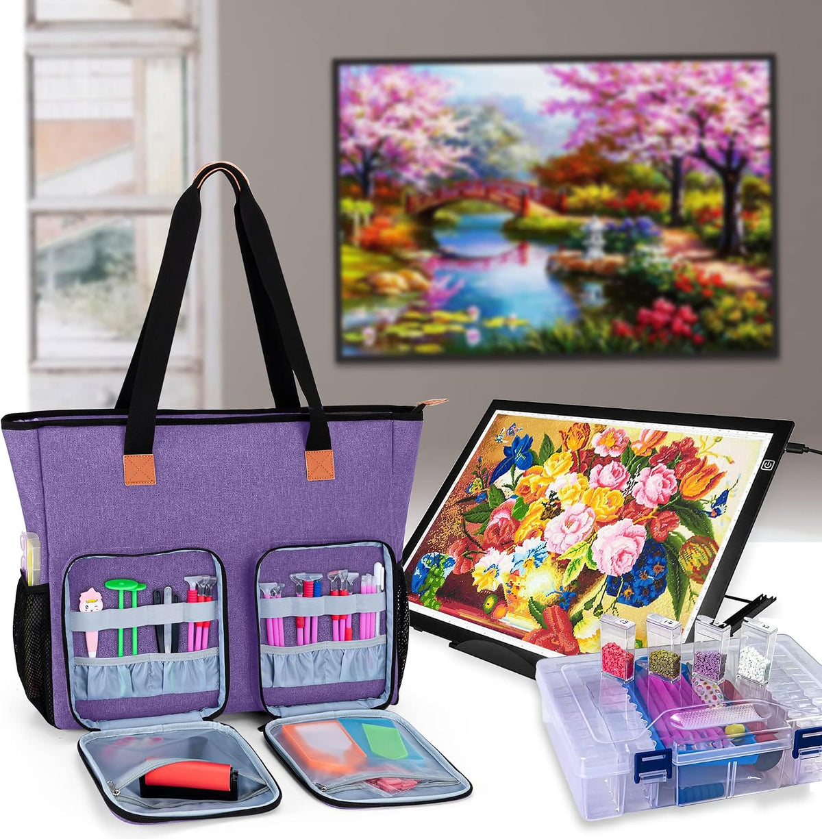 luxja diamond painting carrying case for a3 light on a desk or shelf