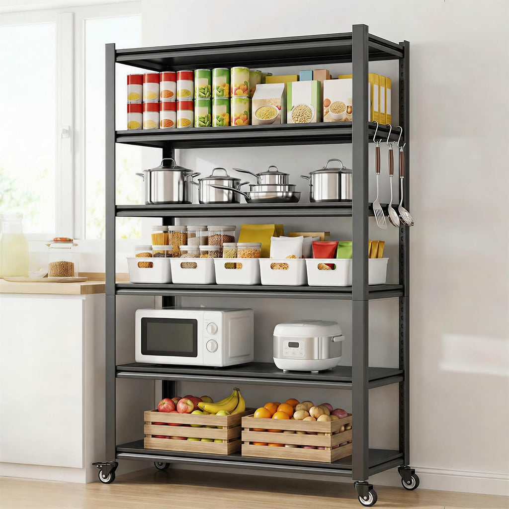 lauxery 5-tier heavy duty storage shelves with lockable on a desk or shelf