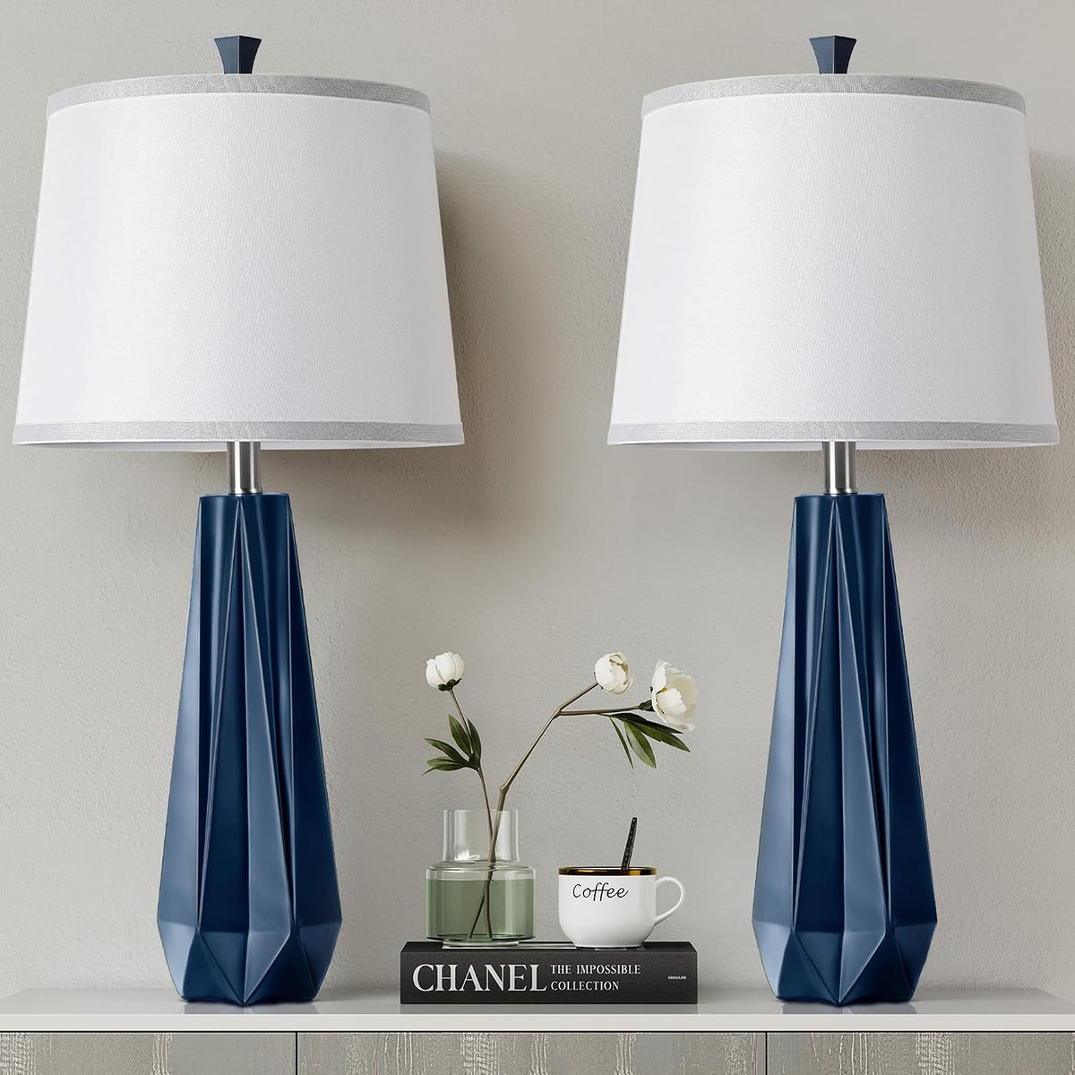 WIHTU 27'' Navy Blue Resin Table Lamps, Desk Lamps with 3 Color Tempe...