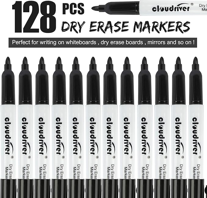 cloudriver Dry Erase Markers 128 Pack, Fine Tip, Low Odor, Bulk Dry Erase Marker - Image 2