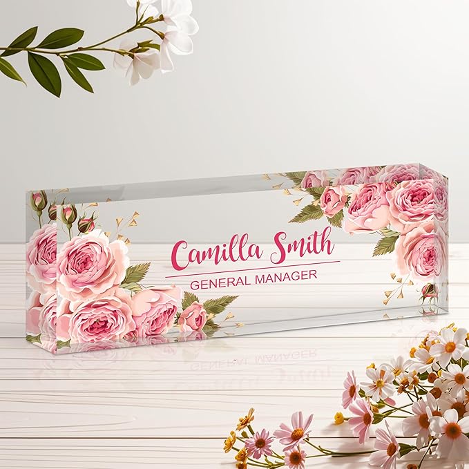 Personalized Name Plate for Desk, Custom Acrylic Desk Name Sign, Office by Unknown