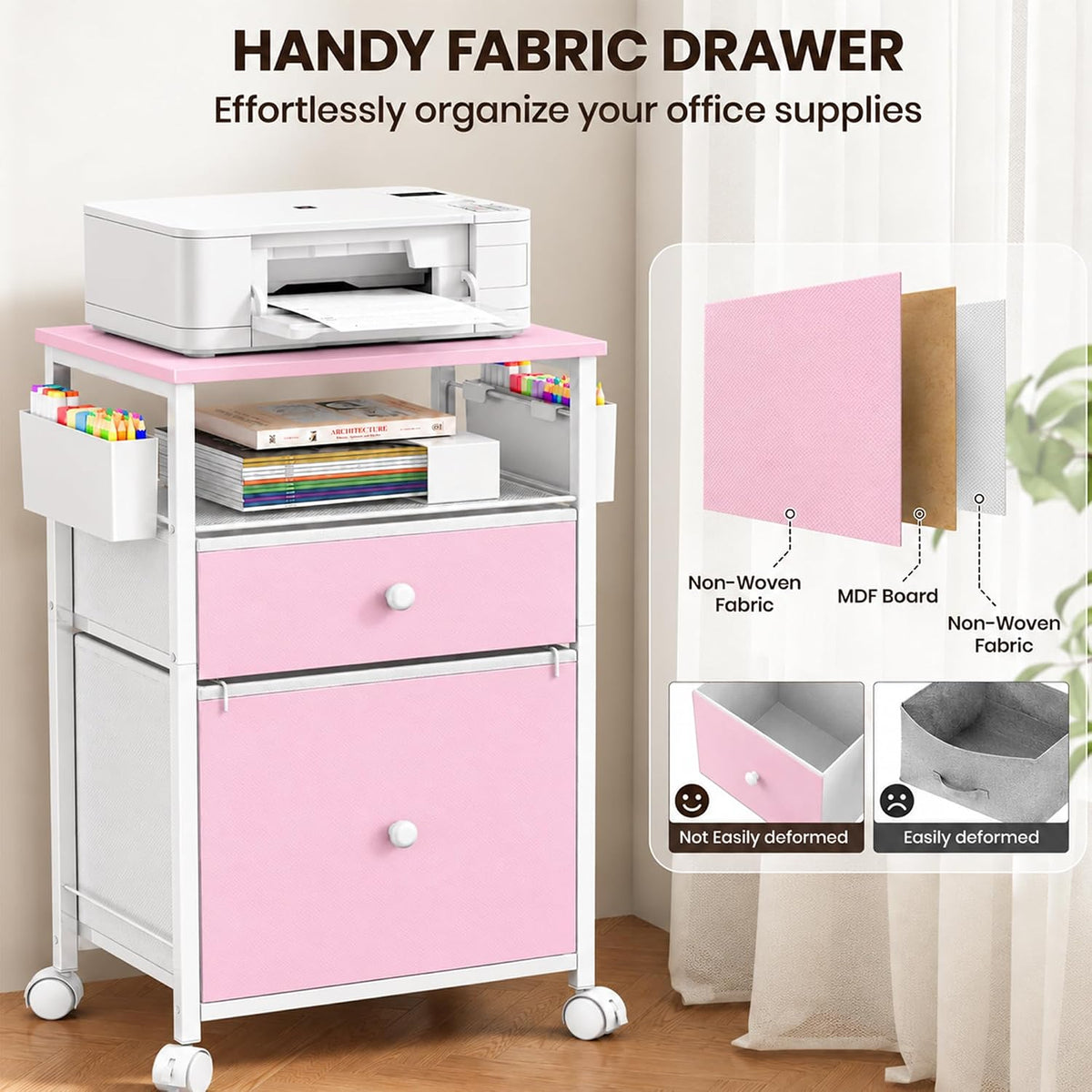 OPNICE File Cabinet Fits A4/Letter Size, Mobile Filing Cabinet & Printer ...