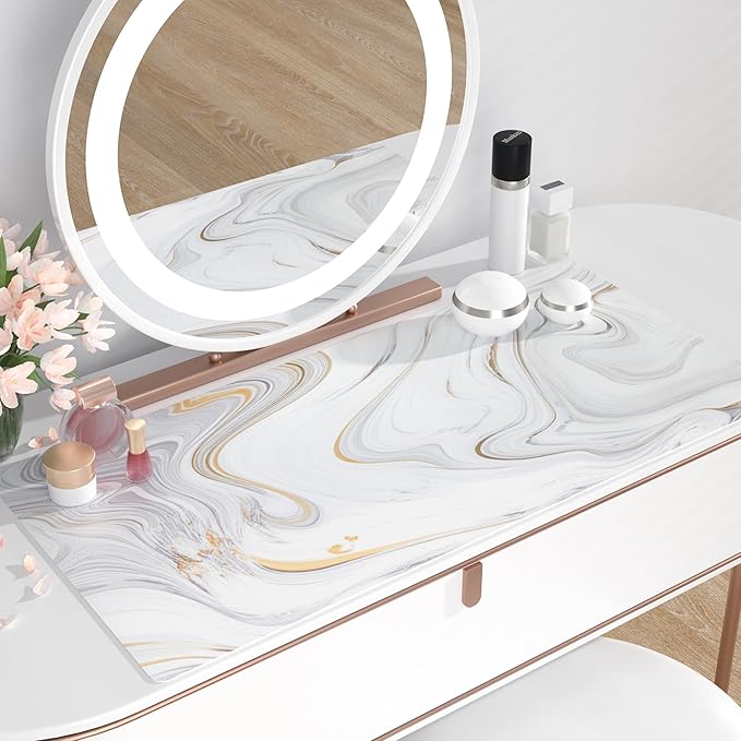 QIYI White Mouse Pad, Cute Marble Large Desk Mat, PU Leather Desk Protector - Image 6