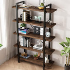 5-Tier Industrial Style Solid Wood Bookcase and Book Shelves, Rustic Wood and - Image 3